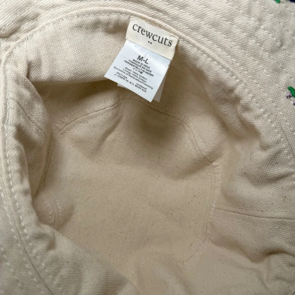 Crewcuts Bucket Hat Cap Canvas Cotton Fruit Beige Youth Kids M/L embroidered